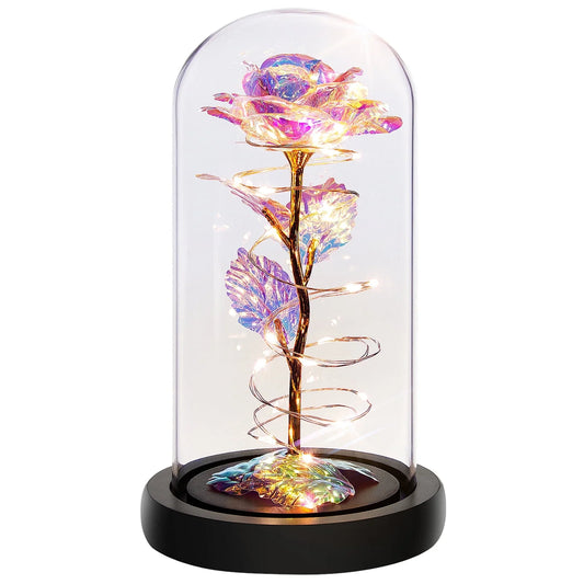 Purple Colorful Artificial Flower Rose Gift, Light up Rose Flowers Gift, Rose Flower in Glass Dome, Women Gifts Idea for Thanksgiving,Birthday, Anniversary on Any Occasion